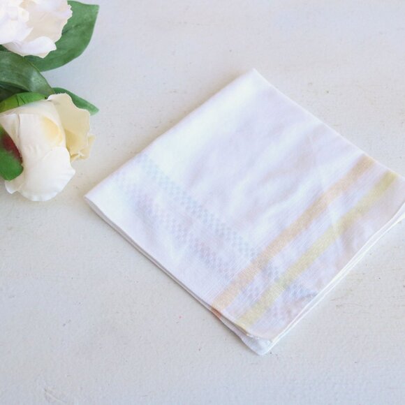 Vintage Cotton Handkerchief, White With Pastel Blue, Pink, Yellow and Orange - Picture 2 of 11